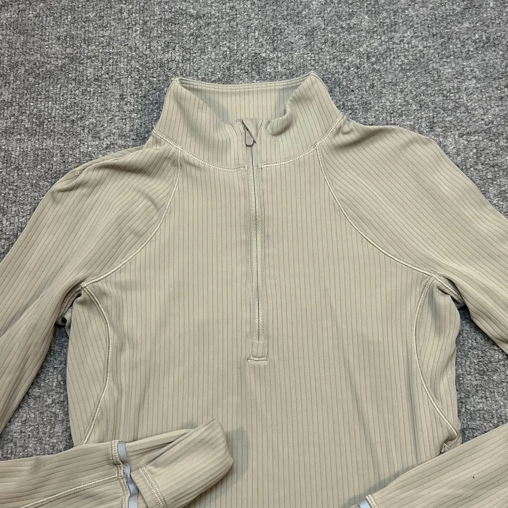 Lululemon Pullover Womens 2 Beige Ribbed 1/4 Zip Mock Neck Athletic Running Top